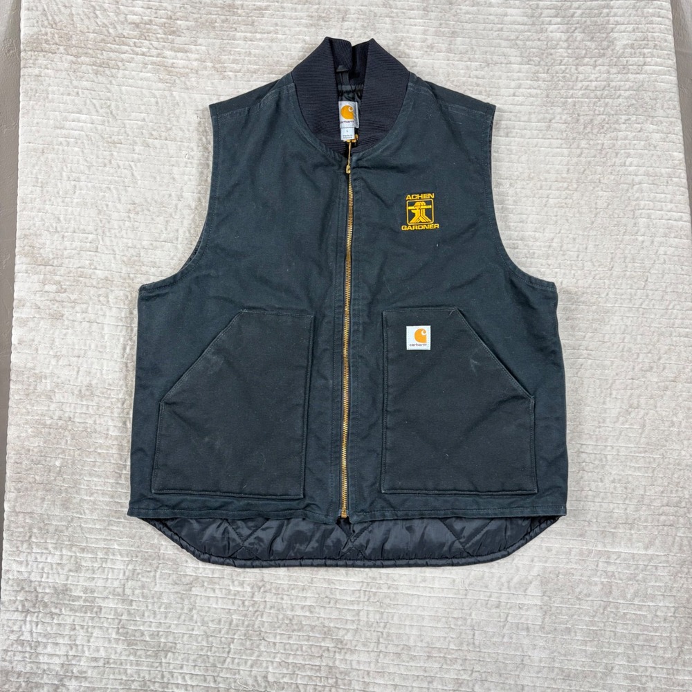 Carhartt V01 BLK Duck Vest Mens Large Black Quilt Lined Workwear Canvas Gilet